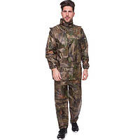 Костюм-дождевик с капюшоном тактический 2XL комплект штаны+куртка Камуфляж Лес