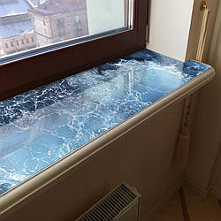 Покриття для підвіконня, м'яке скло з фотодруком текстури Блакитного моря 35х100 см ПО-tx372