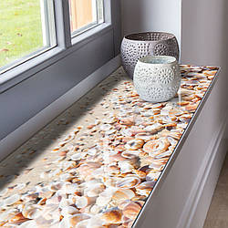 Покриття для підвіконня, м'яке скло з фотодруком Узбережжя з мушель 35х100 см ПО-tx373