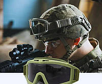 Очки тактические со сменными линзами, баллистические очки цвет олива, армейские очки для всу jk789