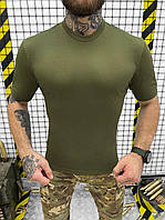 Футболка під шеврони, тактична футболка олива, футболка армейська зсу колір хакі, футболка олива df443