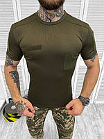 Футболка олива с липучками, тактическая футболка зсу, армейская футболка олива, футболка зсу sd324