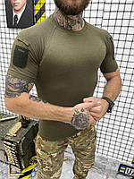 Тактична футболка олива, футболка під шеврони колір хакі, футболка олива з липучками sd324