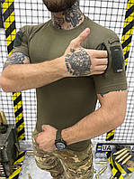 Футболка олива с липучками, тактическая футболка зсу, армейская футболка олива для зсу sd324