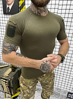 Футболка под шевроны военная, армейская футболка олива, футболка олива с липучками sd324