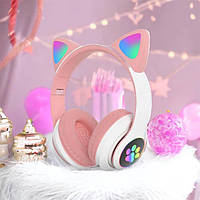 Бездротові навушники з bluetooth CAT STN-28 рожеві, Дитячі навушники котик, Навушники для дітей IN-137 з вушками