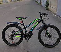 Велосипед Подростковый VIPER Blackwood 24 D Рама 12 Черно Салатово Бирюза, Без крыльев, в разобранном виде