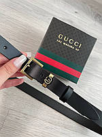 Кожаный женский узкий ремень Gucci ширина 2 см пряжка бронза под платье