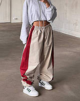 Модные женские штаны карго с цветными вставками плащевка жатка матовая размер 42-46 универсальный