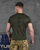 Футболка тактическая влагоотводящая олива с принтом Army, футболка армейская зсу хаки с липучками pp443