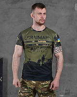 Военная футболка влагоотводящая олива с принтом, футболка тактическая полиестер Army хаки tt775