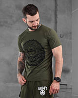 Чоловіча футболка хакі з принтом, тактична вологовідвідна футболка олива coolmax, футболка зсу олива oj465