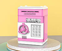 Розовая Электронная копилка-сейф автомат с кодовым замком и купюроприемником. Копилка для бумажных денег и монет