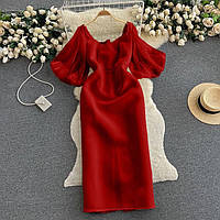 Елегантне атласне плаття з пишними рукавами з органзи червоний