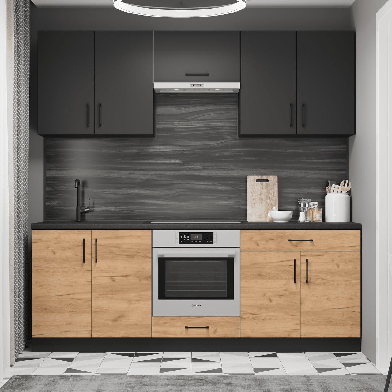 Кухня ОПТІМА К-8 комплект 2,2 м Без стільниці Антрацит/Крафт золотий