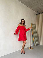 Ідеальне плаття з пишними рукавами на грудях гумка червоний