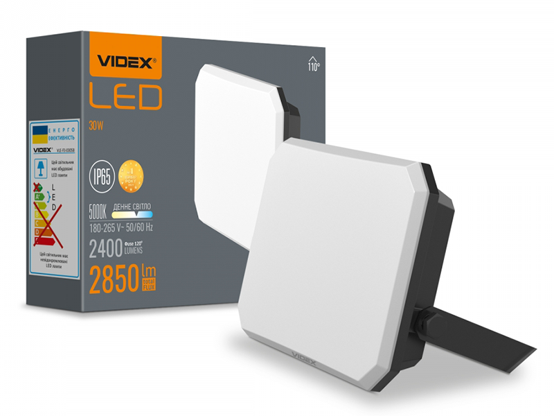 Прожектор світлодіодний F3 30W 5000K 220V чорний. VIDEX VLE-F3-0305B