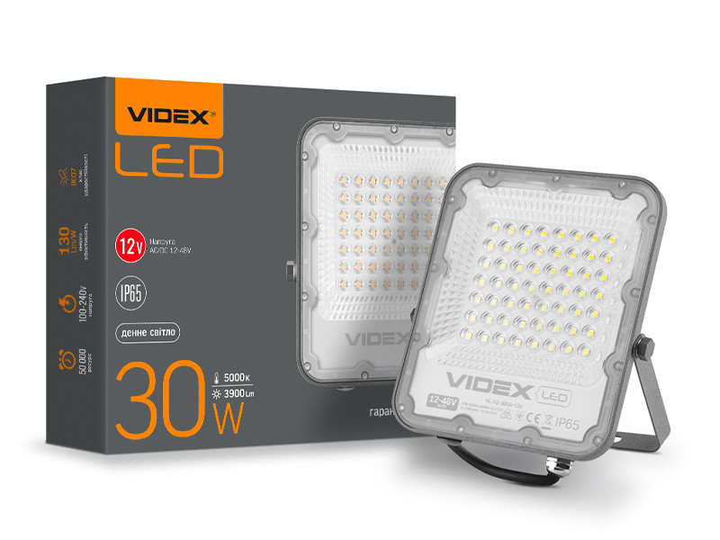 Прожектор світлодіодний F2 30W 5000K 12-48V сірий (VL-F2-305G-12V) PREMIUM VIDEX