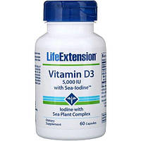 Витамин D Life Extension Vitamin D3 with Sea-Iodine 5,000 IU 60 Caps EC, код: 7667235