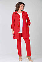 Стильний жіночий костюм штанів-трійка (кардиган + блуза + штани) червоний