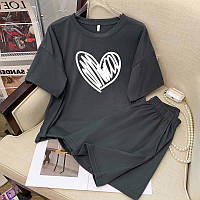 Трикотажный костюм (футболка с оригинальным дизайном+шорты комфортной посадки) графит