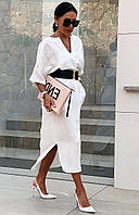 Платье с накладными карманами и поясом в комплекте белый