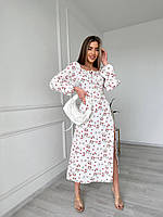 Женское длинное платье с разрезом Женское платье с длинным рукавом Нежное летнее платье цветочный принт P&T.