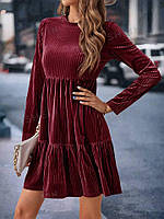 Невероятно стильное уютное платье велюр гофре бордо