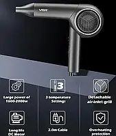 Фен стайлер для волос профессиональный, VGR-420 мощный фен с ионизацией для укладки и сушки волос Черный new