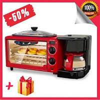 Электрическая настольная духовка печь для завтраков с кофеваркой и сковородой RAF R-5308 3в1 Красная new