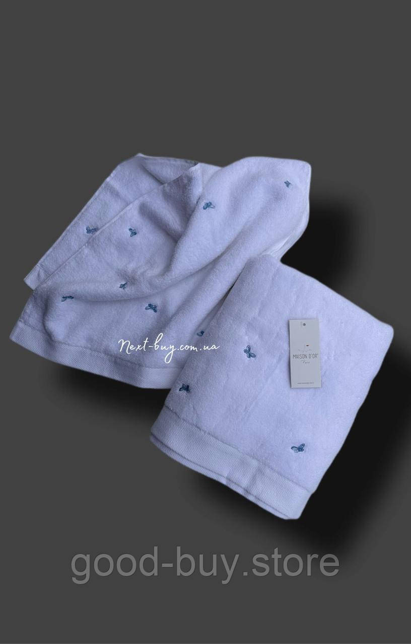 Махровий рушник банний Maison Dor Soft Butterflies white-blue 85х150 бавовна