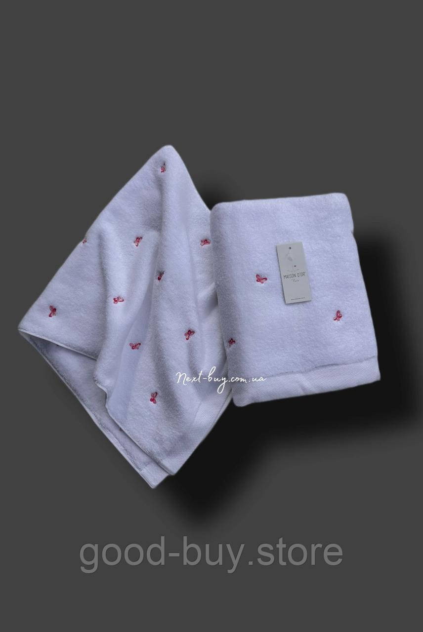 Mахровий рушник для обличчя Maison Dor Soft Butterflies white-pink 50х100 хлопок