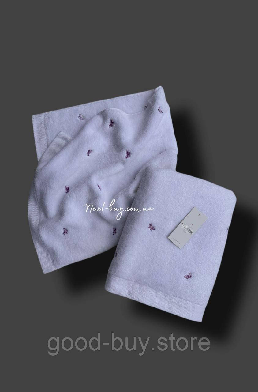Mахровий рушник для обличчя Maison Dor Soft Butterflies white-dark lilac 50х100 хлопок