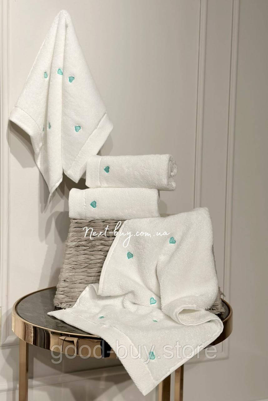 Maison Dor Micro Cotton Soft Embroidery набір бавовняних рушників 4шт white-mint