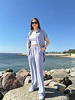 Женский летний костюм из ткани жатка рубака и брюки норма и батал Розміри 42-44,46-48,50-52