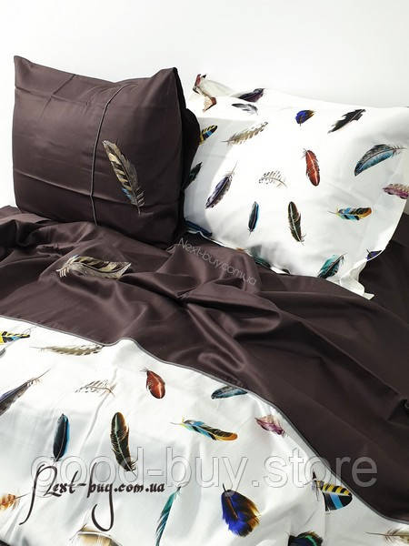 Maison D'or Pulume Volante brown постільна білизна 200x220см сатин з вишивкою євро