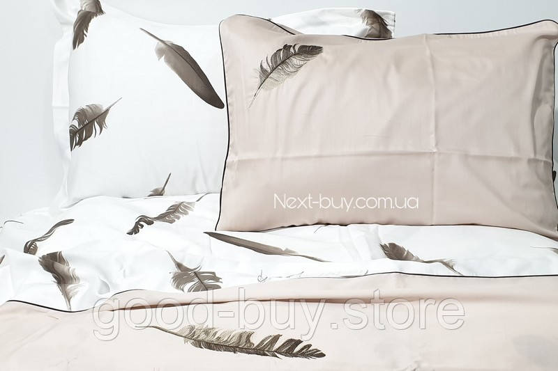 Maison Dor Plumes Double Duvet Set Beige постільна білизна євро розмір сатин з вишивкою, фото 1