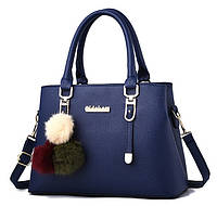 Модная женская сумка с меховым брелоком синяя Salex Модна жіноча сумка з хутряним брелоком синя