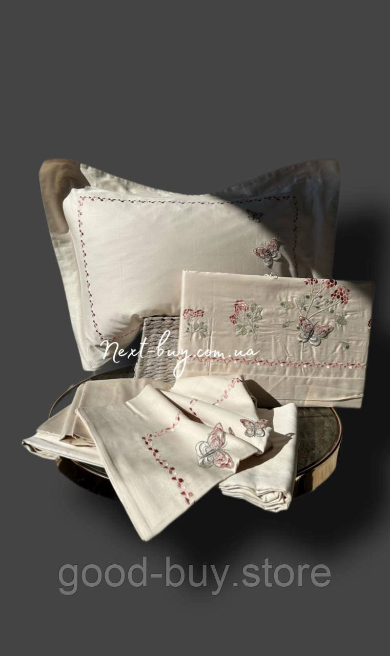 Постільна білизна Diamond Pepela beige сатин з вишивкою і аплікацією евро 200х220