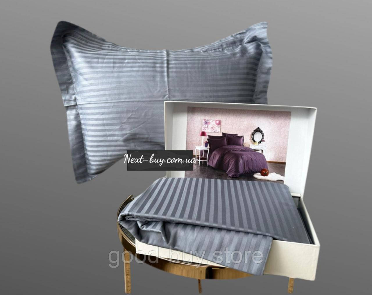 Постільна білизна Diamond Stripe Antrasite сатин евро 200х220