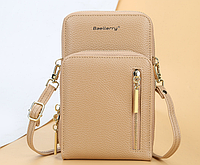 Женская мини сумочка клатч Baellery на плечо для телефона маленькая сумка кошелек бежевая BuyIT Жіноча міні