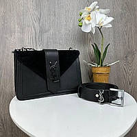 Женская мини сумочка клатч замшевая кожаный женский ремень подарочный комплект набор Черный с никелем BuyIT