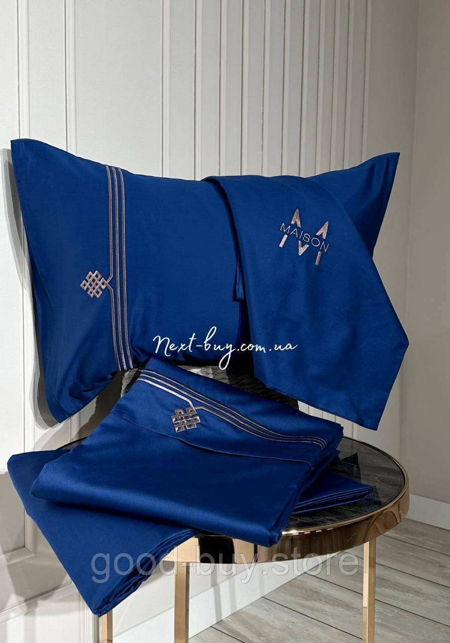 Постільна білизна Maison D&#039;or Maison Deluxe blue 200x220см сатин з вишивкою