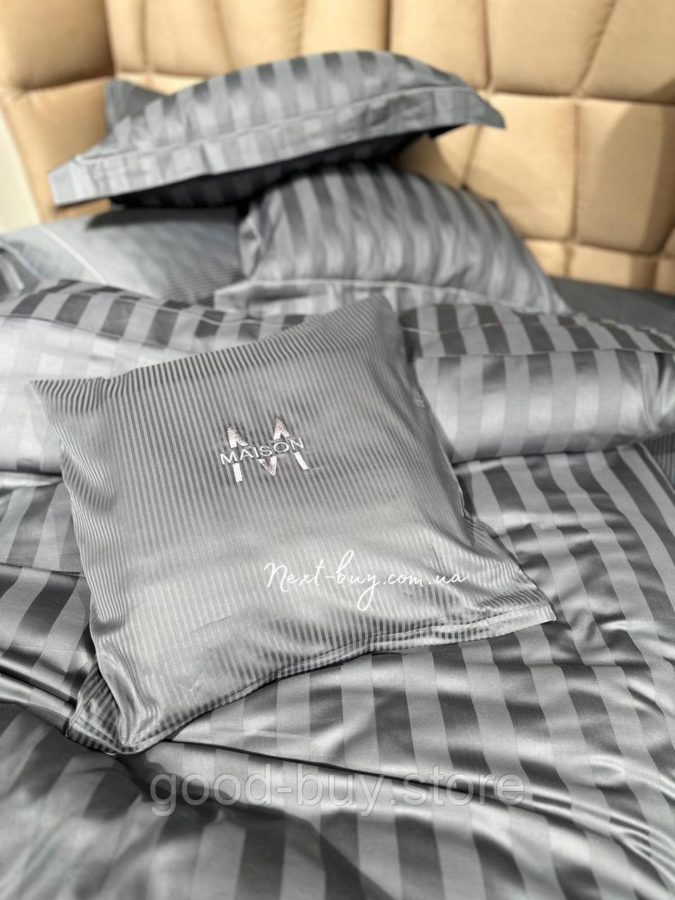 Постільна білизна Maison D'or Elegance Embroidery Linens grey 200x220см сатин з вишивкою, фото 1