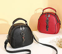 Женская сумка черная красная мини-сумочка на плечо с брелоком BuyIT Жіноча сумка чорна червона міні сумочка на