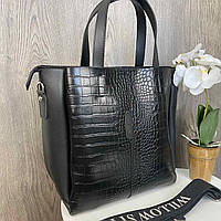 Женская большая сумка Рептилия Черный женский шопер BuyIT Жіноча велика сумка Рептилія Чорний шопер жіночий