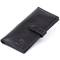 Вертикальный бумажник глянцевый Anet на кнопке GRANDE PELLE 11324 Черный BuyIT Вертикальний гаманець глянсовий