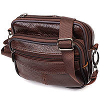 Мужская горизонтальная поясная сумка из натуральной кожи 21486 Vintage Коричневая GG, код: 8323695