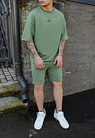Летний комплект футболка + шорты Staff зеленый мужской однотонный спортивный набор стаф. Shopen Літній