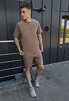 Мужской летний комплект футболка шорты стаф светло-коричневая Staff Shopen Чоловічий літній комплект футболка
